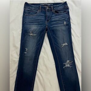 American Eagle Distressed Jegging Jeans Womens Dark blue Denim Skinny Leg